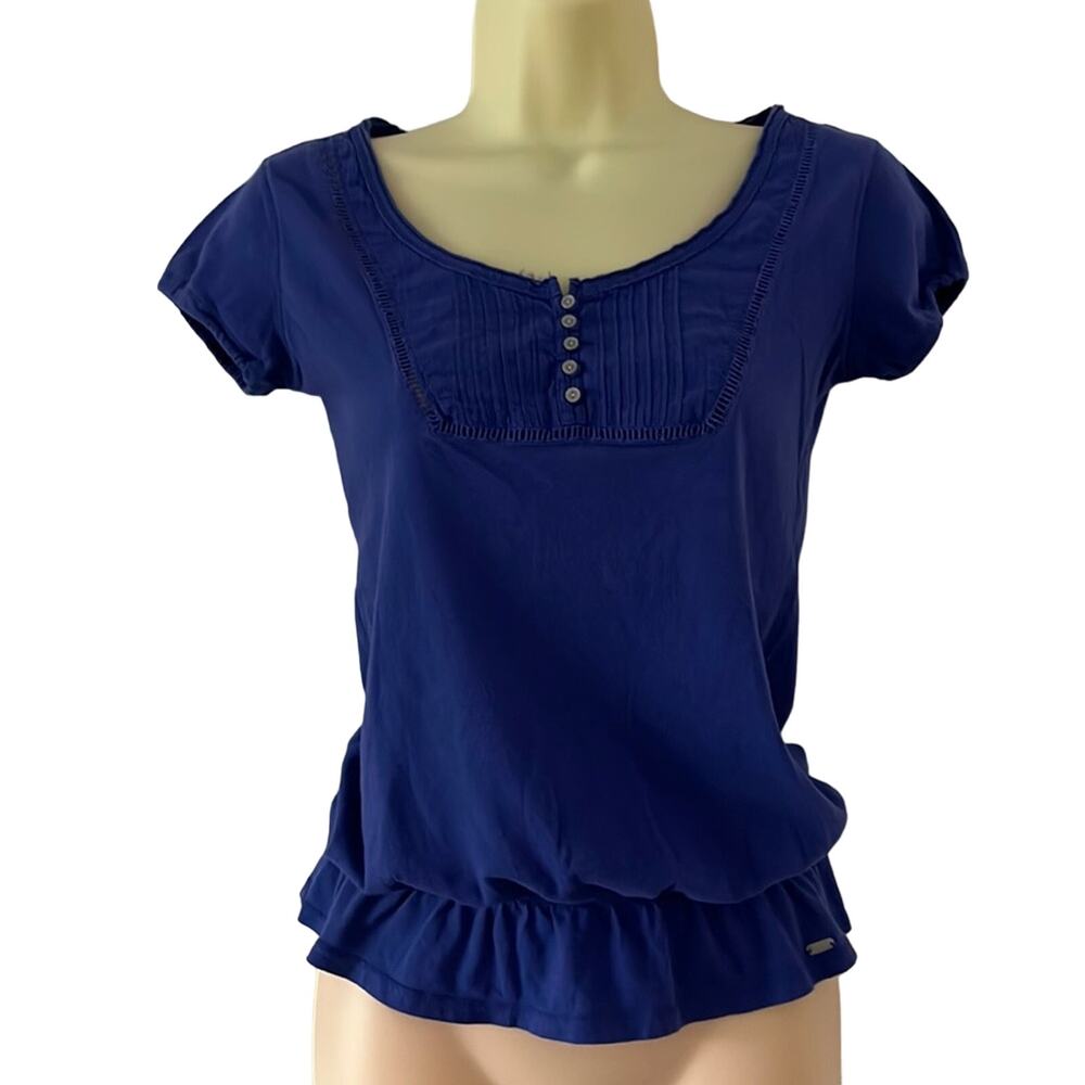 Aeropostale XS Indigo Blue Knit Top Blouson Pullover Elastic Waist Y2K